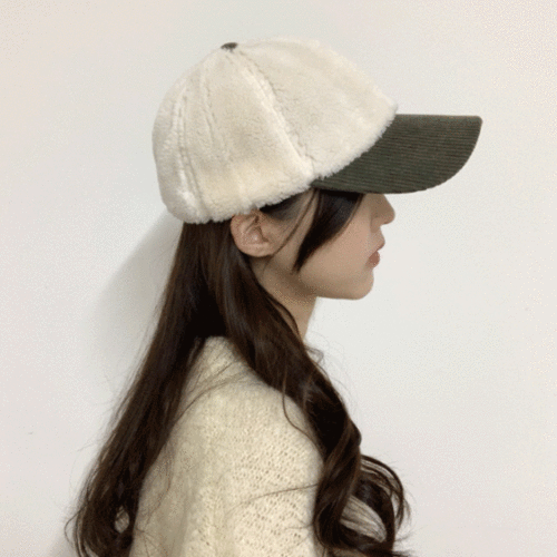 [당일출고] 올리버 뽀글이 코듀로이 배색 투톤 캡 겨울 방한 털 모자 4color