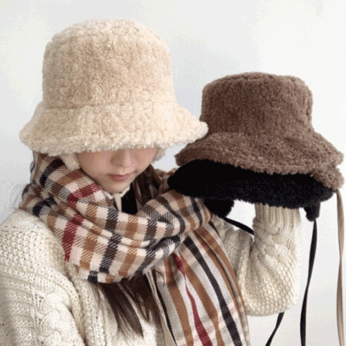 [무배] 베어스 뽀글이 방한 귀달이 모자 스웨이드 끈 벙거지 3color