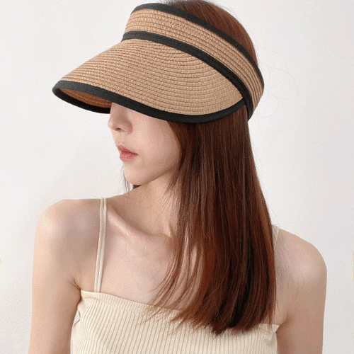 [당일출고] 부티크 밀짚 선캡 라탄 라피아햇 여름 벨크로 모자 2color