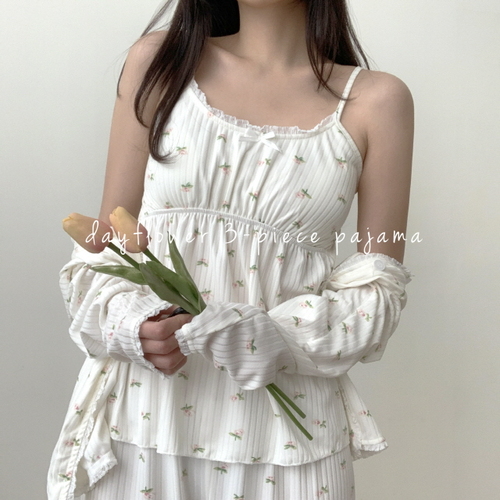 [무배] 데이플라워 3피스 세트 민소매 꽃무늬 긴팔 잠옷