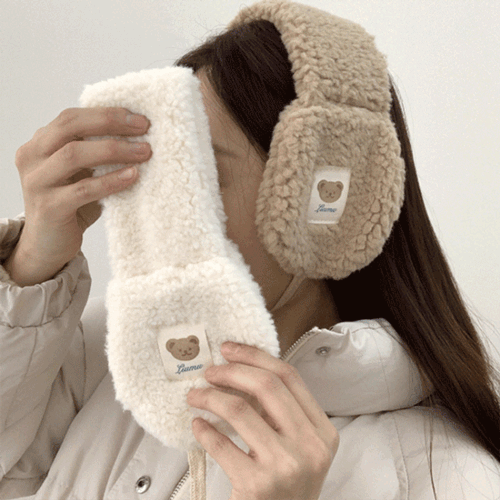 [무배] 겨울곰 뽀글이 귀덮개 접이식 휴대용 귀마개 방한 퍼 귀도리 2color