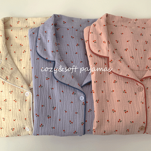 [당일출고/무배] 체리 생크림 요루면 투피스 긴팔 홈웨어 여성 잠옷 파자마 3color