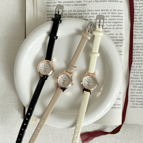 [벚꽃룩] 포에버 라운드 에나멜 데일리 캐주얼 슬림 손목 시계