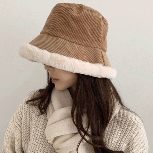 [당일출고/무배] 풍성 퍼 코듀로이 소두 벙거지 겨울 방한 털 모자 2color